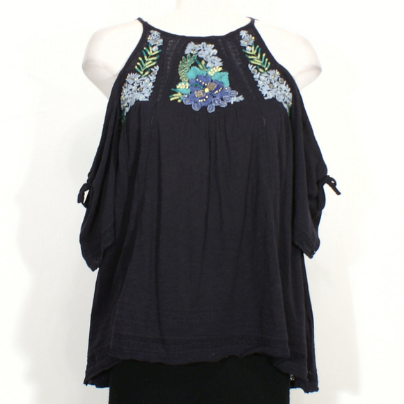 Fast Times Embroidered Cotton Cold Shoulder Top XS - Picture 2 of 7